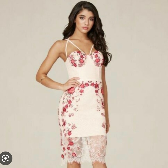 bebe Dresses & Skirts - Bebe Maddie Embroidered bustier lace dress
